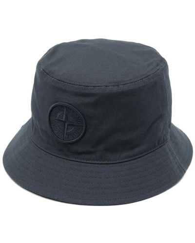 Stone Island Logo Cotton Bucket Hat - Blue