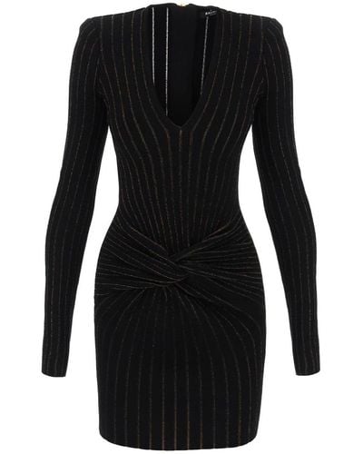 Balmain Knitted Mini Dress With Lurex Stripes - Black