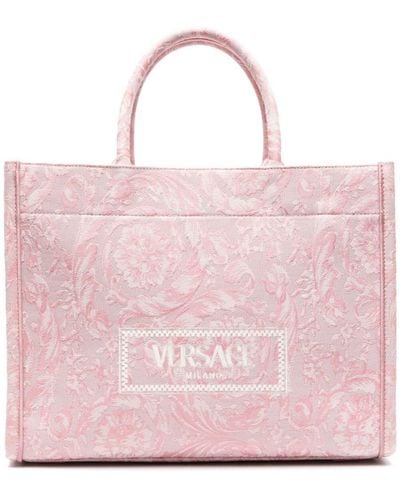 Versace Large Embroidery Jacquard Tote Bags - Pink