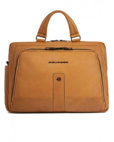 Piquadro Leather Briefcase Compartment 15.6" Bags - Brown