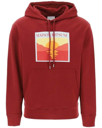 Maison Kitsuné Hooded Sweatshirt With Graphic Print - Red