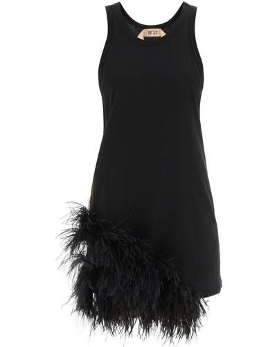 N°21 N.21 Jersey Mini Dress With Feathers - Black