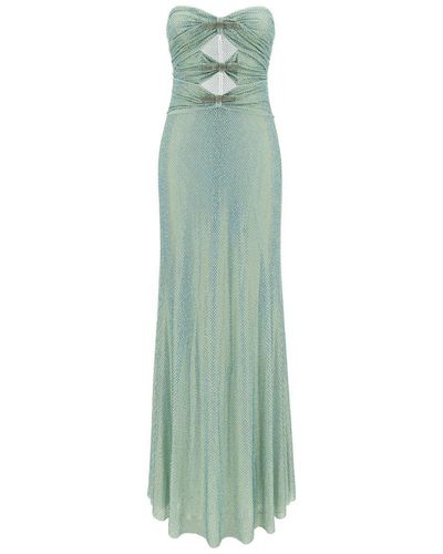 Self-Portrait Maxi Dress With Cut-Out And All-Over Rhinestones I - Green