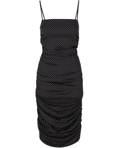 Dolce & Gabbana Polka Dot-printed Ruched Detailed Midi Dress - Black