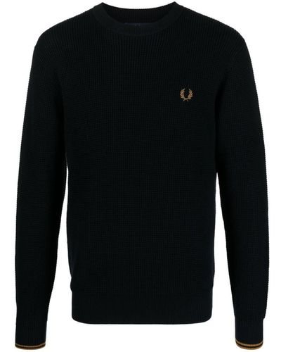 Fred Perry Logo-embroidered Waffle-knit Jumper - Black