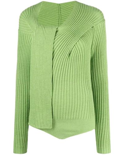 MSGM Ribbed-knit Knot-detail Top - Green