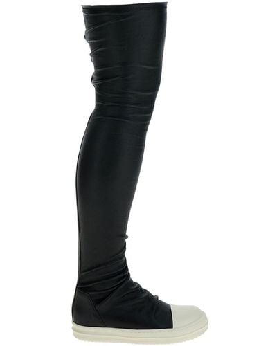 Rick Owens Black Knee-high Sneakers With Platform In Leather Woman