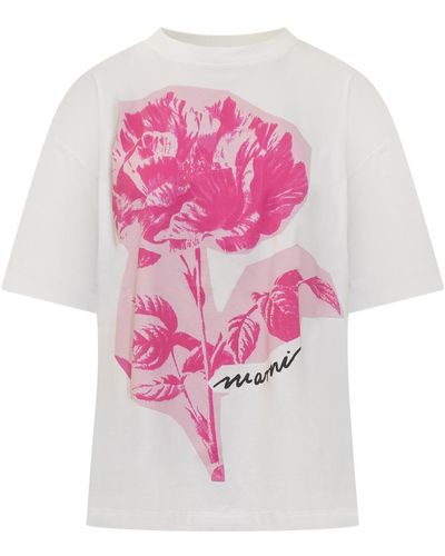 Marni T-Shirt With Floral Print - Pink