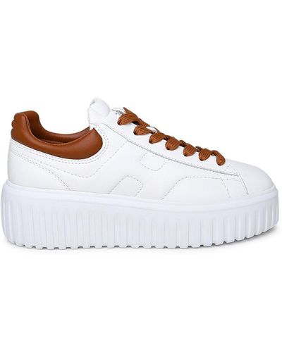 Hogan White Leather Sneakers - Brown