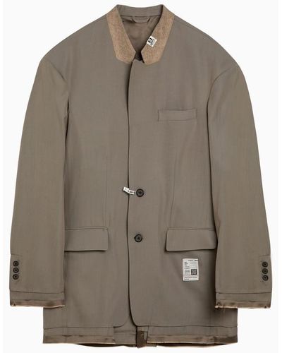 Maison Mihara Yasuhiro Wool Blend Jacket With Raw Cut Hem - Brown