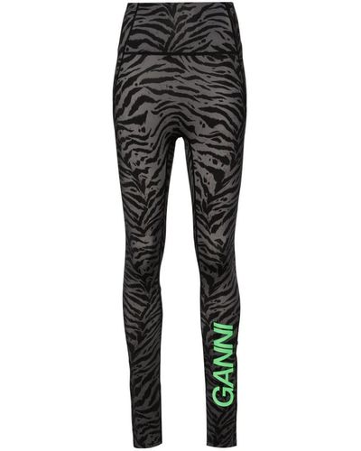 Ganni Zebra-print High-waisted leggings - Black