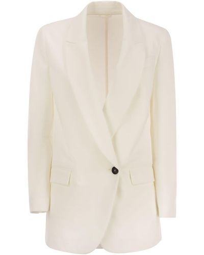 Brunello Cucinelli Stretch Cotton Interlock Couture Jacket With Jewellery - Natural