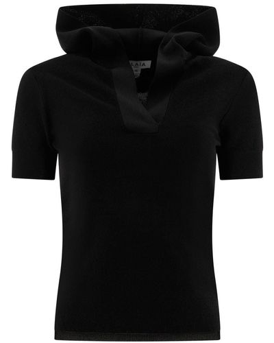 Alaïa Pique Knit Hooded Top - Black