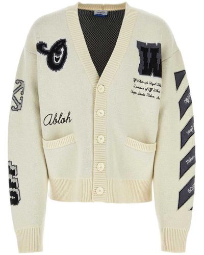 Off-White c/o Virgil Abloh Off- 'Varsity Knit Cardigan, Long Sleeves, Cream/, 100% Cotton, Size: Small - White