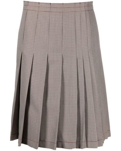 Marni Check-print Pleated Midi Skirt - Brown