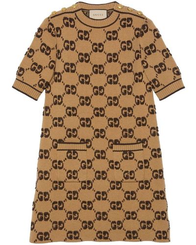 Gucci GG Wool Bouclé Jacquard Dress - Brown