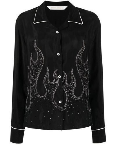 Palm Angels Flame-embroidered Shirt - Black
