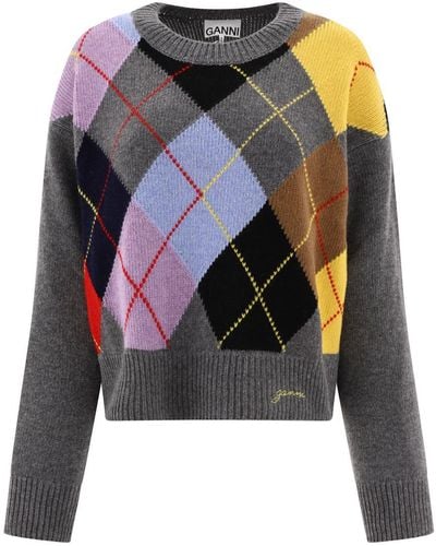 Ganni Diamond-pattern Knitted Sweater - Multicolour