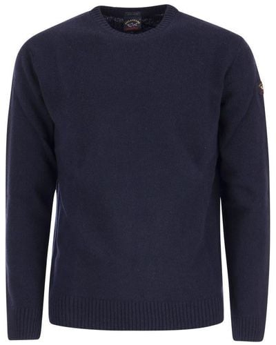 Paul & Shark Wool Crew Neck With Arm Patch - Blue