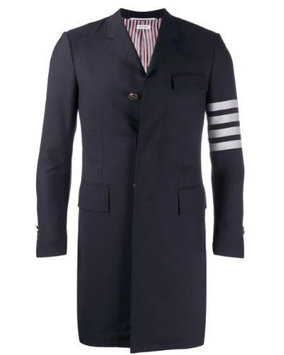 Thom Browne 4-bar Plain Weave Suiting Overcoat - Blue
