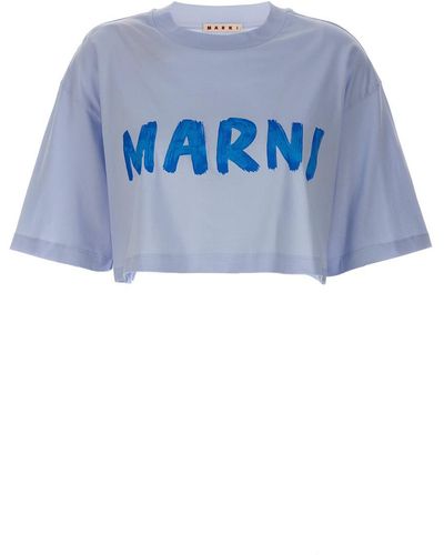 Marni Logo Print Cropped T-shirt - Blue
