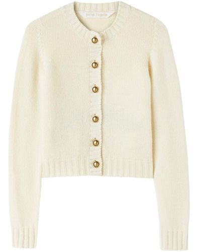 Palm Angels Cardigan With Curved Logo - Natural