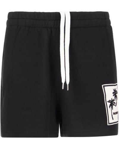 Moncler Shorts With Palm Motif - Black