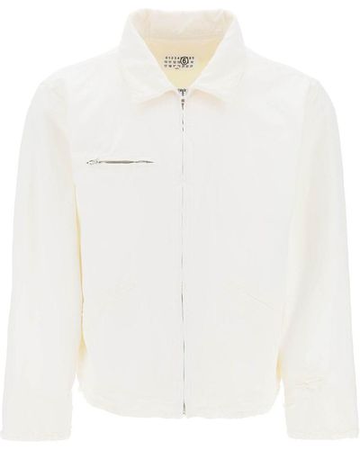 MM6 by Maison Martin Margiela Distressed Cotton Canvas Jacket - White