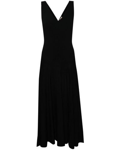 Twin Set Viscose Midi Dress With Pleats And V-Neck - Black