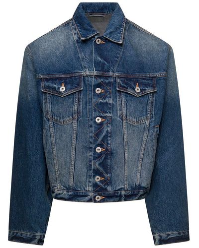 KENZO Denim Jacket With Logo Patch And Contrasting Stitching - Blue