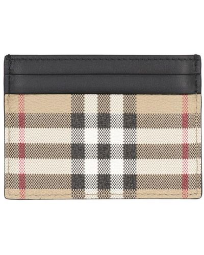 Burberry Leather And Checked Fabric Card Holder - Black