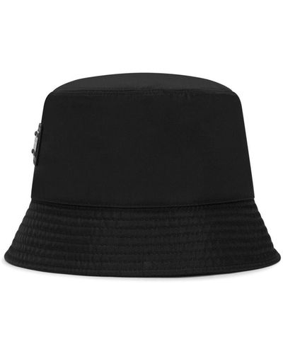 Dolce & Gabbana Nylon Bucket Hat With Branded Plate - Black