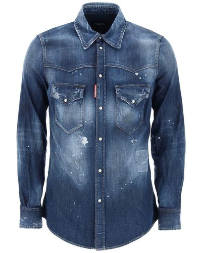 DSquared² Western Shirt In Used Denim - Blue