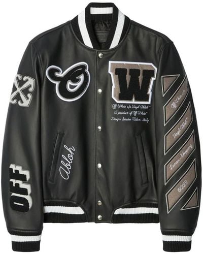 Gucci Off- Moon Leather Varsity Jacket - Black