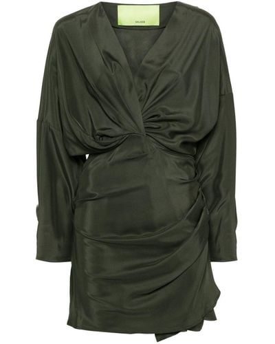 GAUGE81 Asuka Long Sleeve Pleated Silk Short Dress - Green