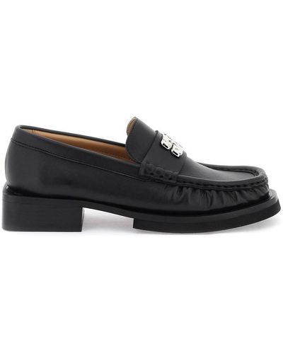 Ganni Rhinestone-embellished Block-heel Leather Loafers - Black