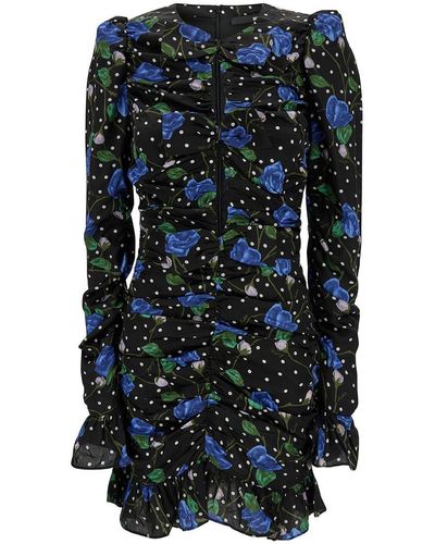 ROTATE BIRGER CHRISTENSEN Mini Dress With Cut-Out And Polka-Dots And Rose Print - Blue