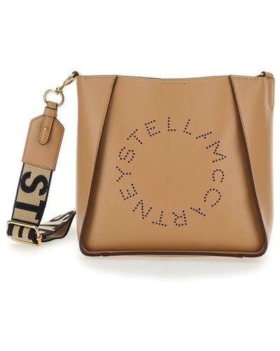 Stella McCartney Beige Crossbody Bag With Perforated Logo In Faux Leather Woman - Natural