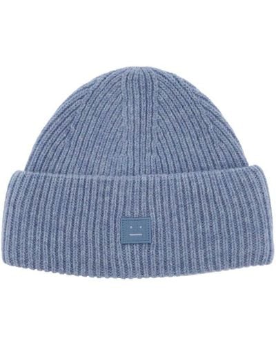 Acne Studios Ribbed Wool Beanie Hat With Cuff - Blue