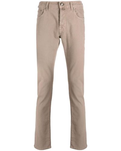 Jacob Cohen Logo-patch Cotton Tapered Pants - Natural