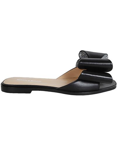Mach & Mach Cadeau Nappa Leather Flat Sandal Shoes - Black