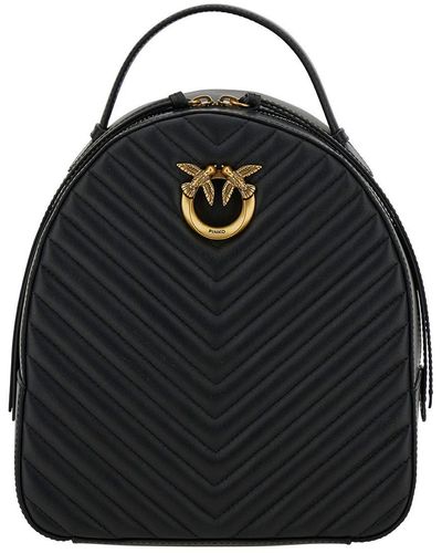 Pinko Love Click Backpack With Love Birds Diamond Logo Detail - Black