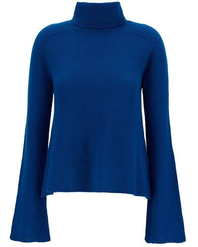 Semicouture 'ginger' Blue Turtleneck With Flare Sleeves In Fabric Woman