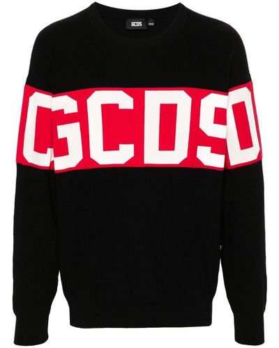 Gcds Cotton Jumper With Knitted Logo - Black