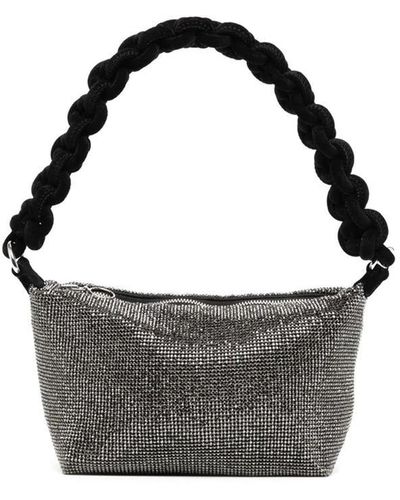 Kara Crystal Mesh Cobra Pouch Bags - Black