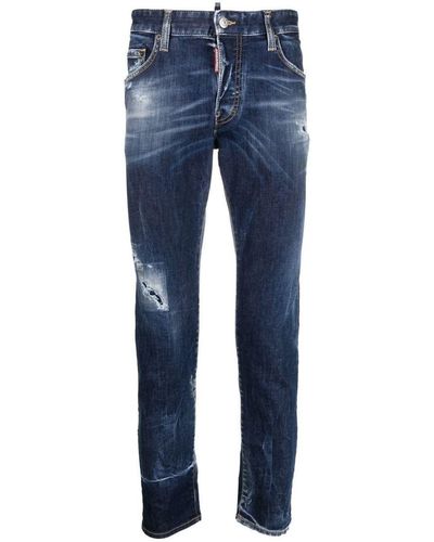 DSquared² Ripped-detail Cropped Jeans - Blue