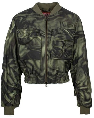 DIESEL G-Khlow Abstract-Printed Cropped Bomber Jacket - Green