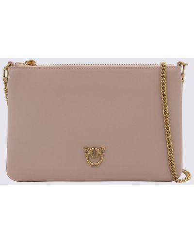 Pinko Powder Pink Leather Classic Flat Love Wallet Chain - Natural