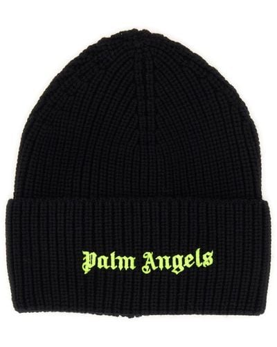 Palm Angels Beanie Hat With Logo - Black