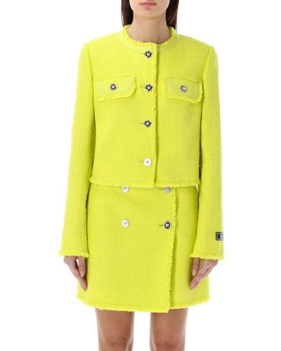 Versace Bouclé Tweed Raglan Jacket - Yellow